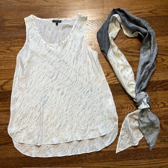 Eileen Fisher 100% Silk Sleeveless Tank Top W/ Scarf Womens S White Blue Flowy - Picture 1 of 11